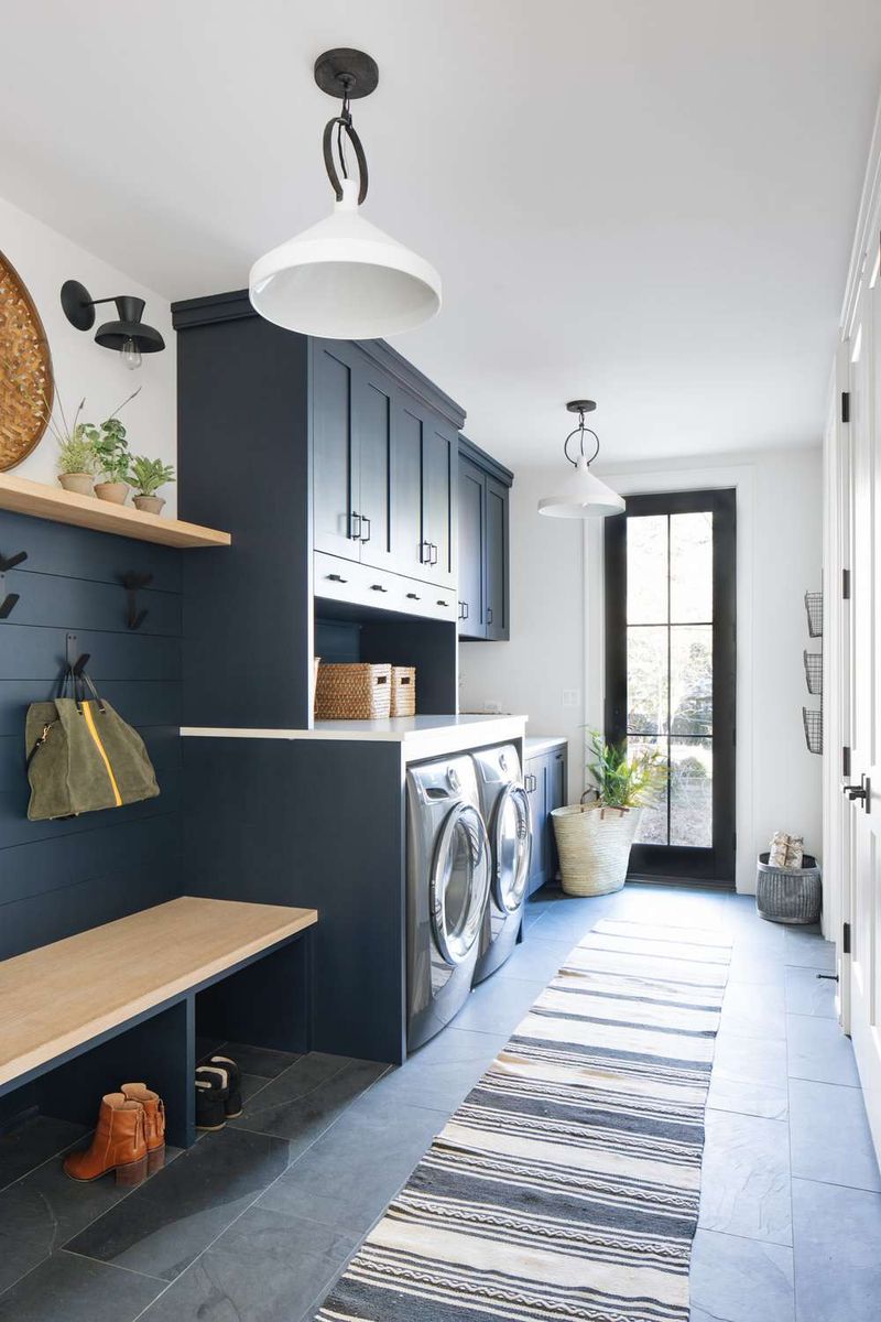 Clean laundry room with washing machines